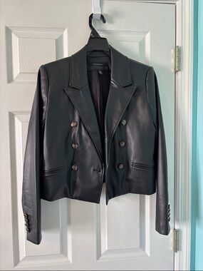 White House Black Market Black Double-Breasted Faux Leather Jacket (4 piece set)